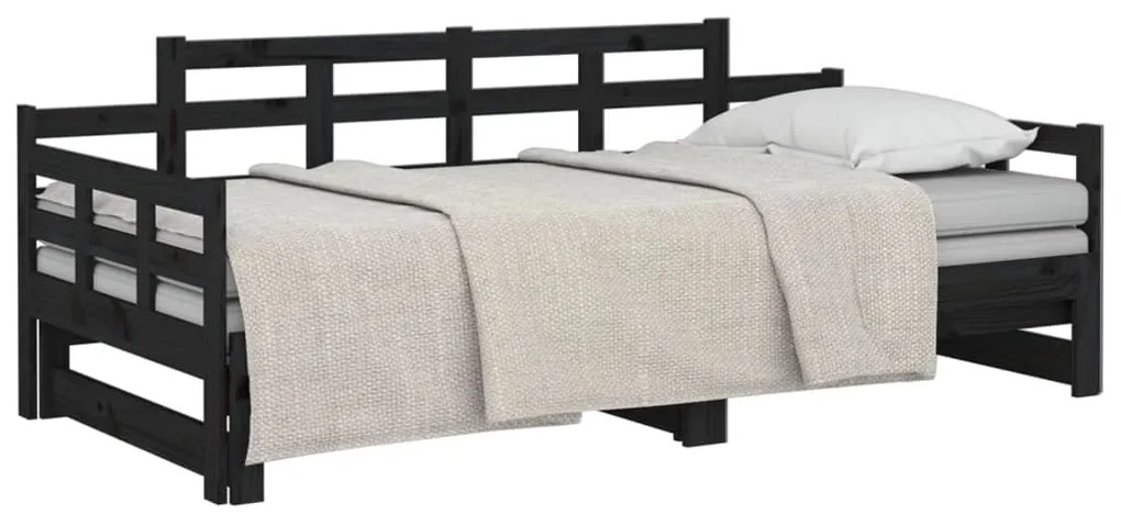 Estrutura sofá-cama de puxar pinho maciço preto 2x(90x190) cm