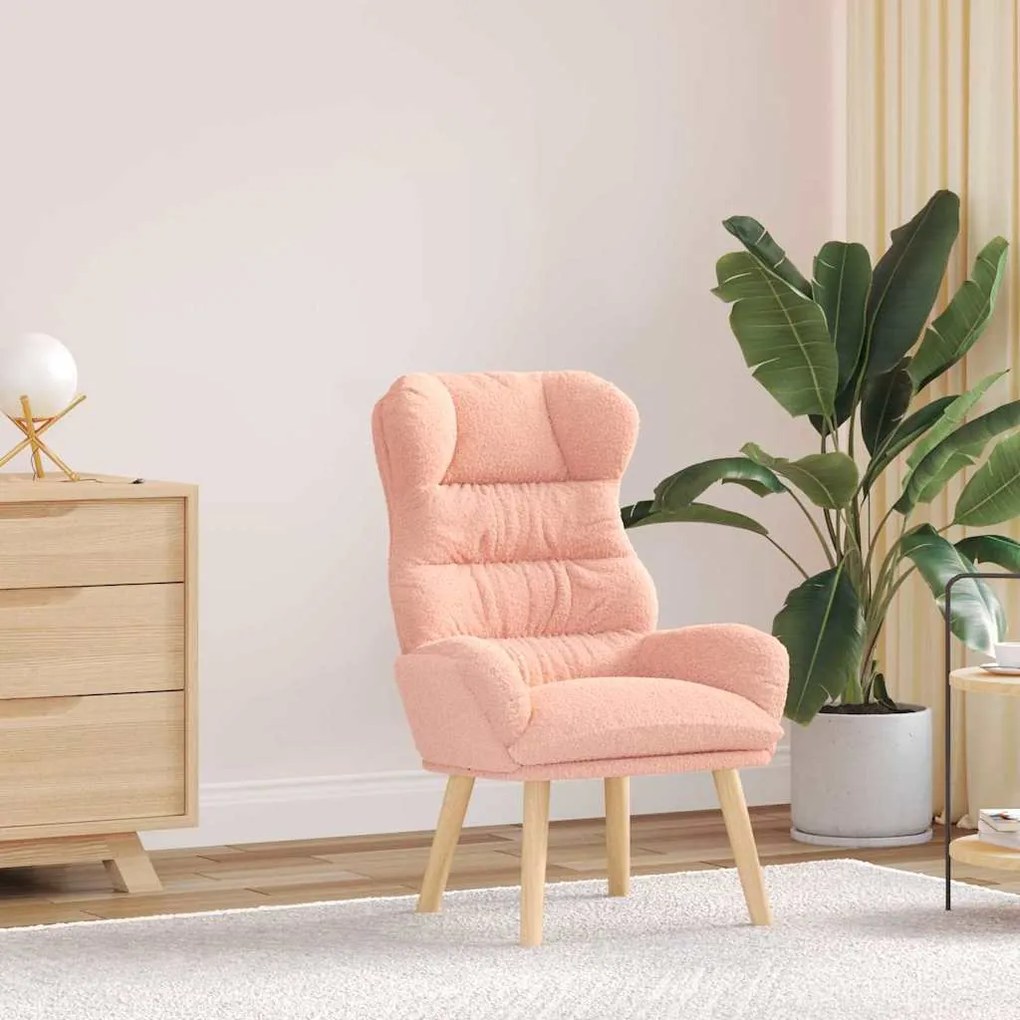 Poltrona Relaxante vidaXL Rosa em Tecido Lã Curly