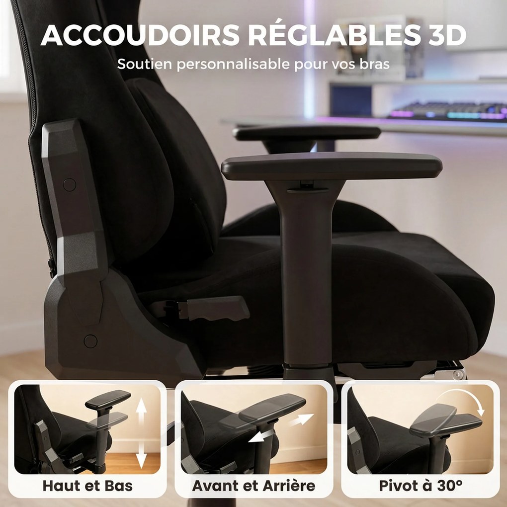 Cadeira Gaming, 73 x 70,5 x 137,5 cm, Massagem com Calor, Preta