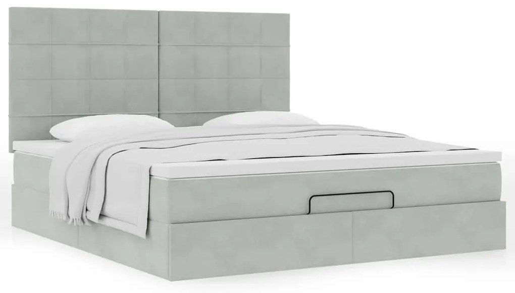 Estrutura cama otomana colchões 180x200cm veludo cinzento claro