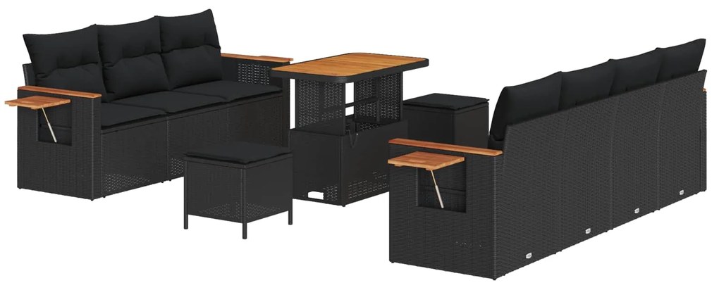 vidaXL Conjunto de Sofá de Jardim com almofada 10 pcs Preto