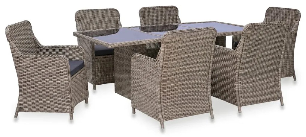 vidaXL 7 pcs conjunto de jantar para exterior vime PE castanho