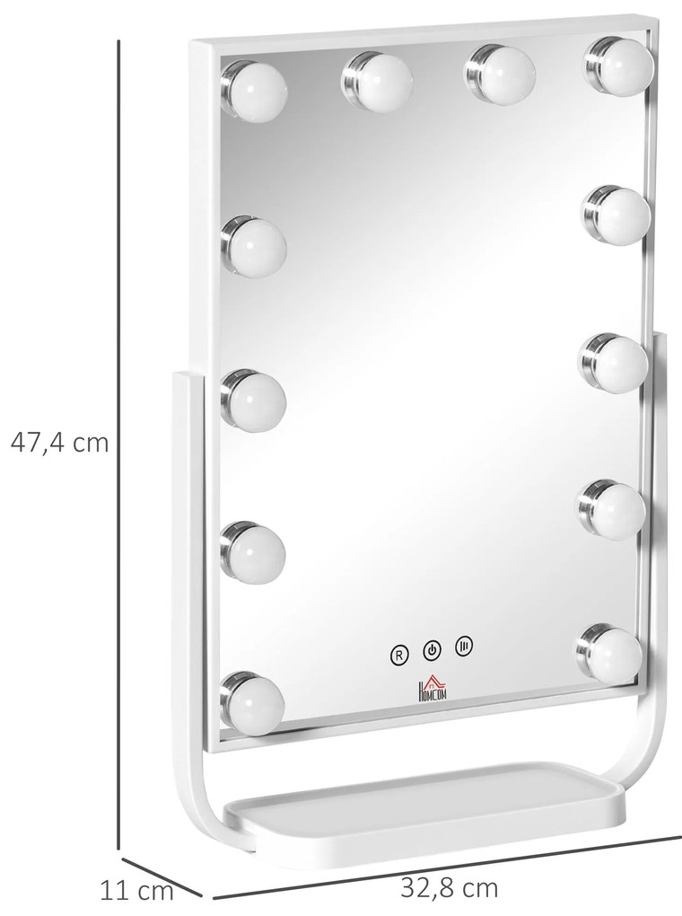 Espelho de Maquilhagem Espelho de Mesa com 12 Luzes LED 3 Temperaturas