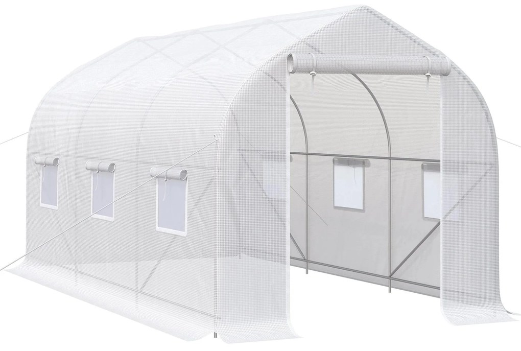 Outsunny Estufa Tipo Túnel 400x200x200 cm Estufa de Jardim com 6 Janelas e Portas com Zíper para Cultivo de Plantas e Verduras Branco | Aosom Portugal
