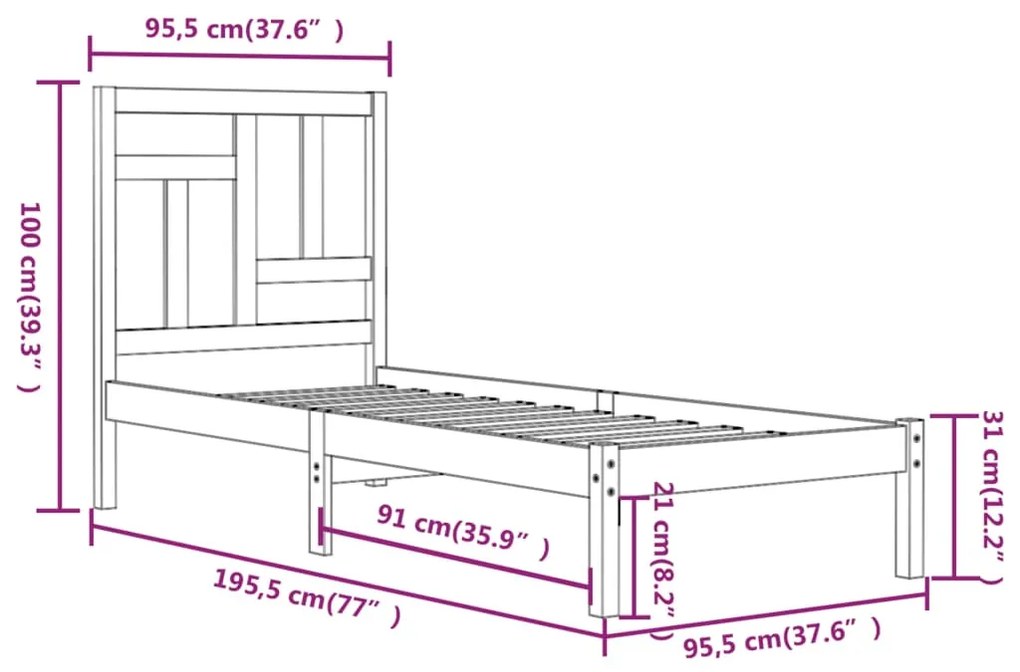 Estrutura de cama solteiro 90x190 cm pinho maciço