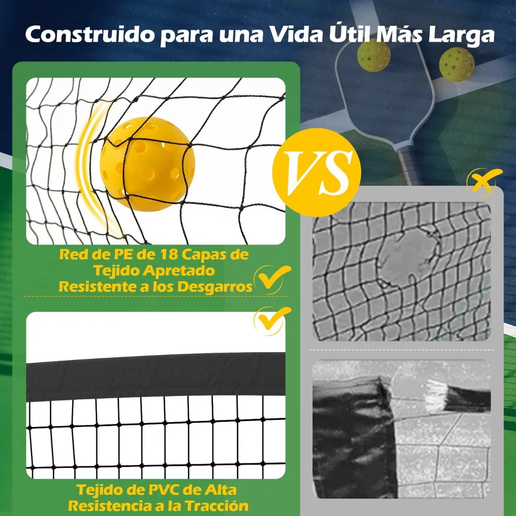 Rede de Pickleball Portátil Sistema de Rede de Pickleball com dimensões regulamentares de 674,5 cm, com 6 rodas bloqueáveis e estrutura metálica Preto