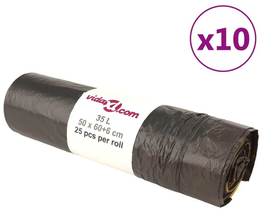 vidaXL Sacos do lixo com atilhos 250 pcs 35 L preto