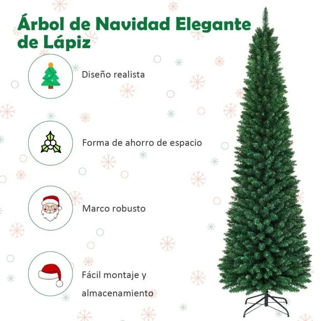 Árvore de Natal Artificial 240 cm Decoração 1000 PVC Pontiagudo com Suporte de Metal Dobrável para Casa Festa Verde