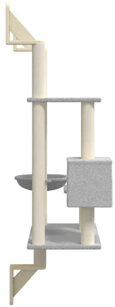 Árvore parede p/ gatos c/ poste arranhador 153 cm cinza-claro