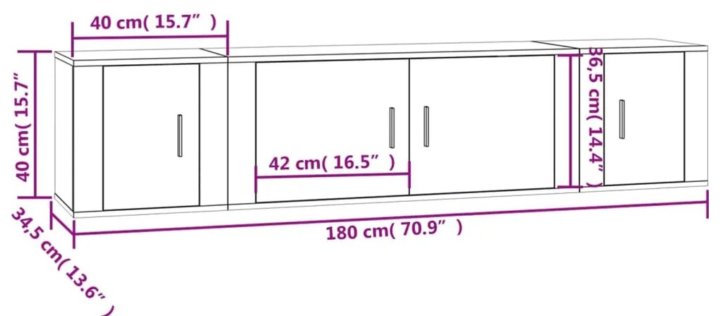 3 pcs conjunto móveis de TV madeira processada branco brilhante