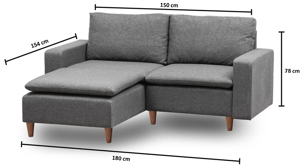 Sofá de Canto Lungo – Cinzento Escuro – 180 cm