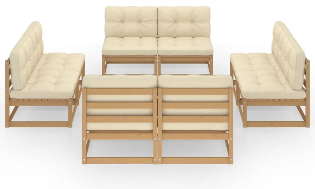 8 pcs conjunto lounge de jardim c/ almofadões pinho maciço