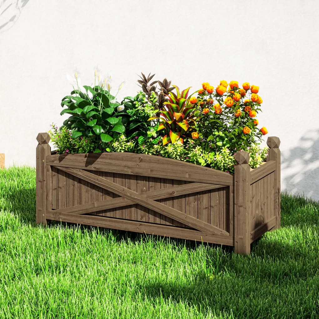 Floreira em madeira, floreira de horta exterior em madeira com orifícios de drenagem, 90 x 39 x 37 cm, castanho escuro