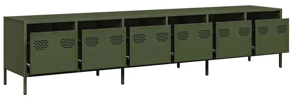 Móvel de TV 202x39x43,5 cm aço laminado a frio verde-azeitona