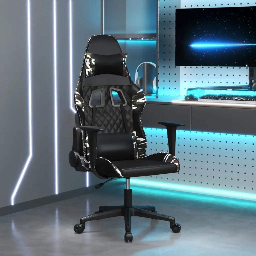 Cadeira gaming massagens couro artificial preto e camuflagem