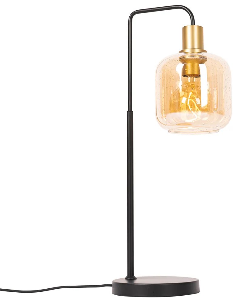Candeeiro de mesa design preto com latão e vidro âmbar - Zuzanna Design