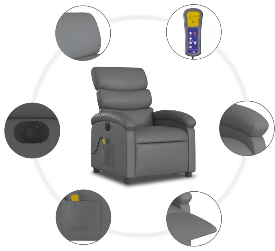 Poltrona massagens reclinável elétrica couro artif. cinzento