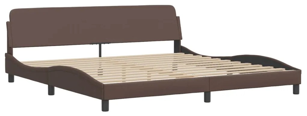 Estrutura cama c/ luz LED 200x200 cm couro artificial castanho