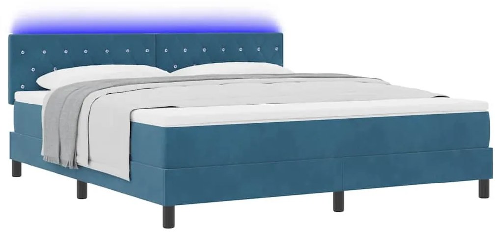 Cama Box Box Spring com Colchão e LED Azul Escuro 180x200 cm Veludo
