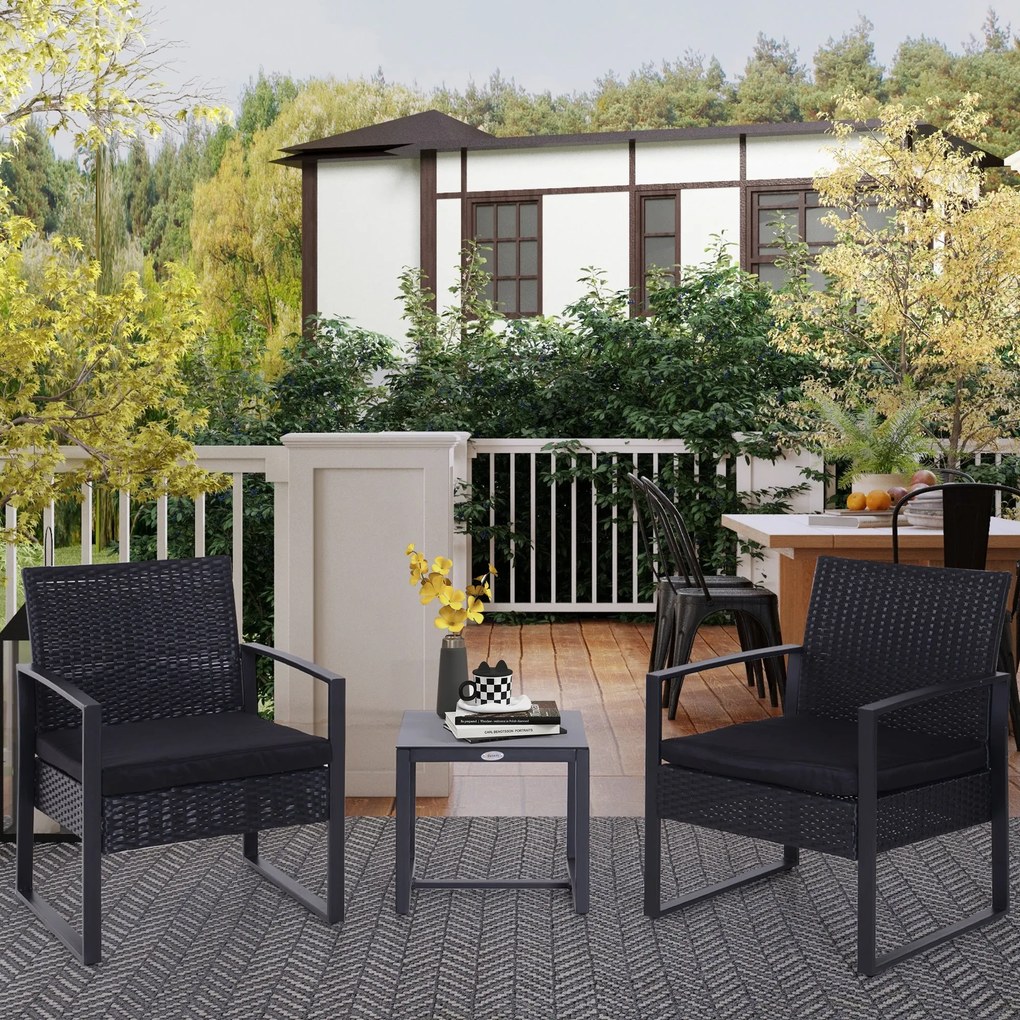 Conjunto de Móveis de Jardim de Vime 3 Peças com 1 Mesa 42,5x40x39 cm