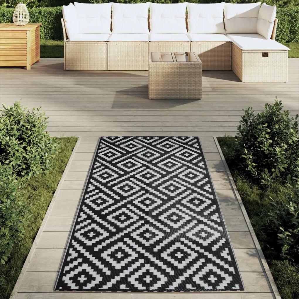 Tapete de exterior 80x150 cm ARAKIL PP branco e preto