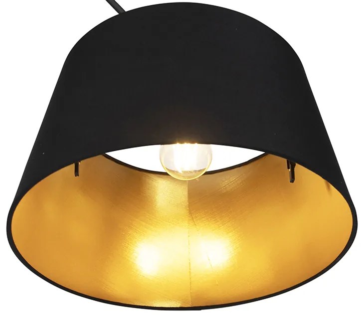 Candeeiro de suspensão preto com abajur de algodão preto e dourado 35 cm - Blitz Moderno