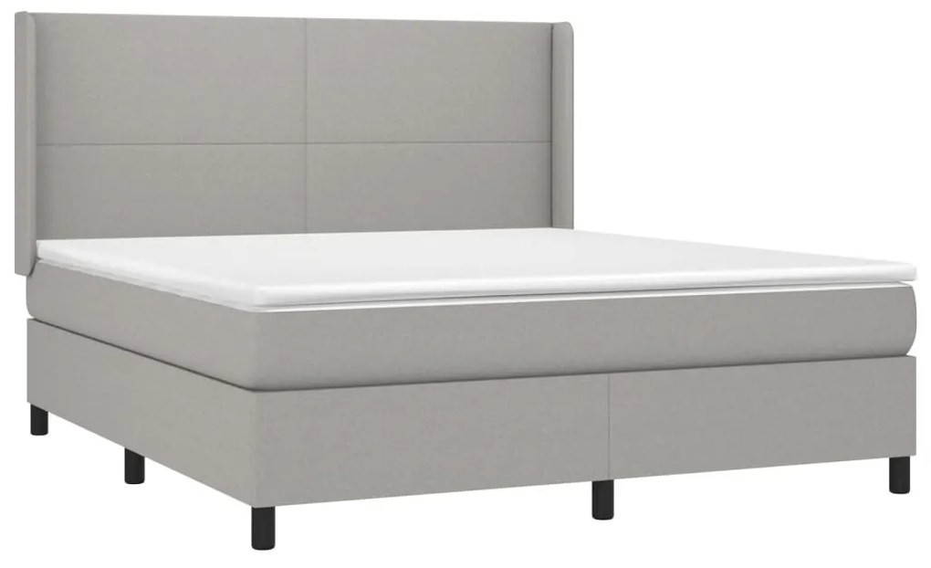 Cama box spring c/ colchão e LED 180x200 cm tecido cinza-claro