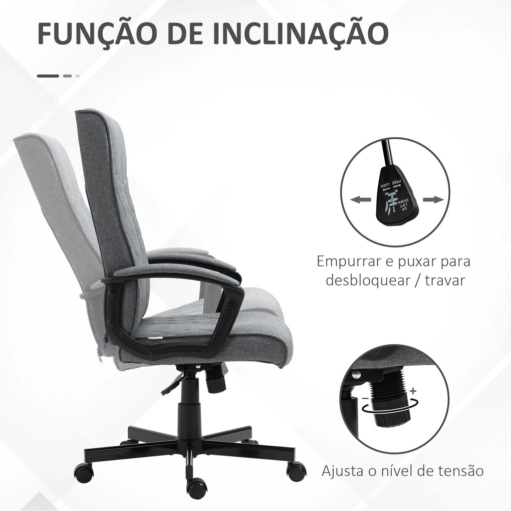 Cadeira de Escritório Giratória 360° Cadeira de Escritório com Encosto Alto Altura Ajustável e Função de Inclinação para Escritório Carga 120kg 65x65x