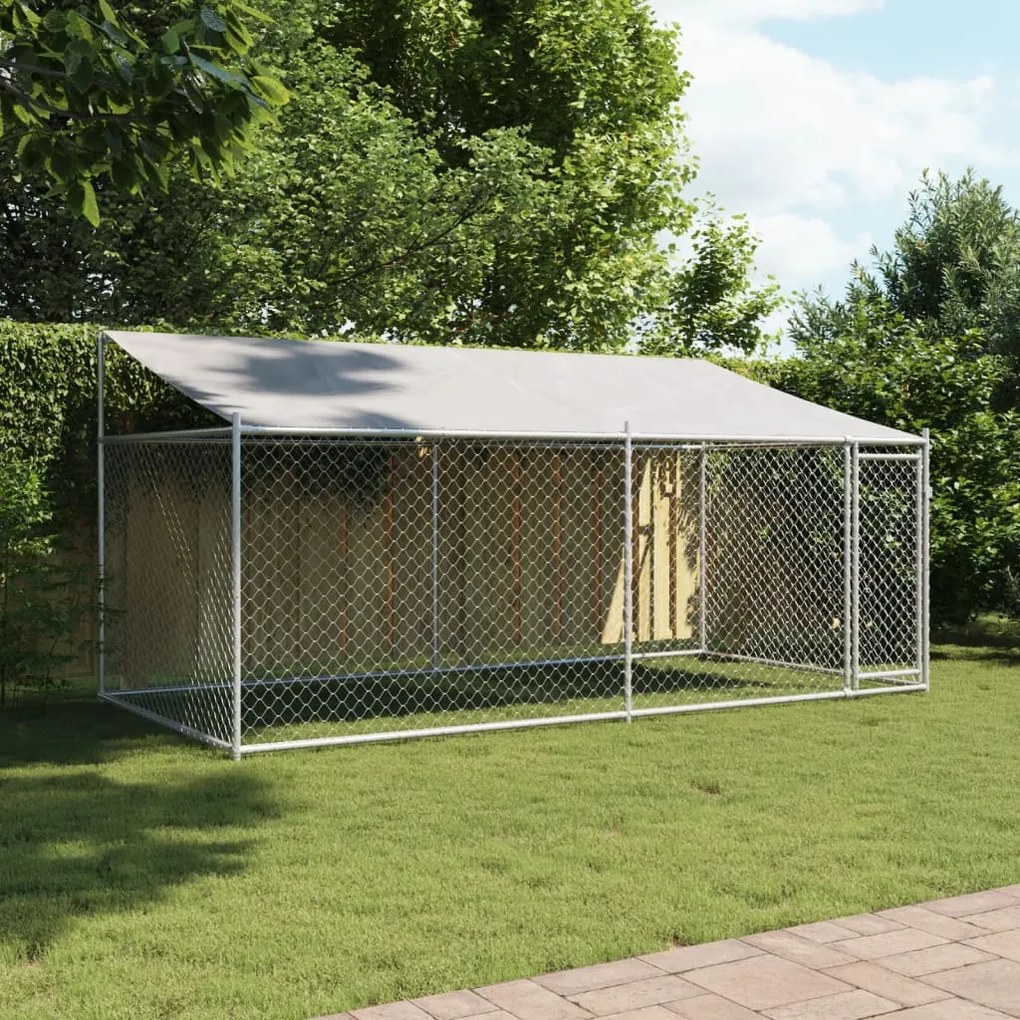 Jaula para cão com telhado/porta 4x2x2 m aço galvanizado cinza