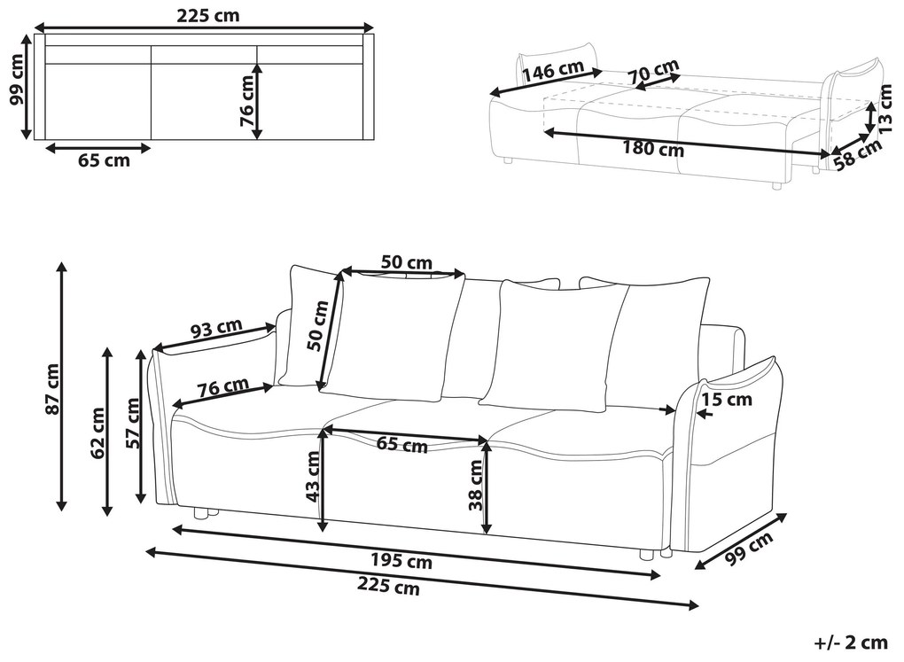 Sofá-cama 3 lugares com arrumação em tecido castanho KRAMA Beliani