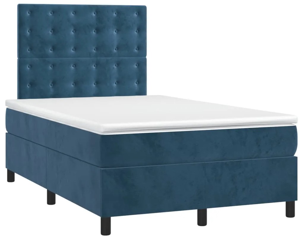 Cama box spring c/ colchão/LED 120x200 cm veludo azul-escuro