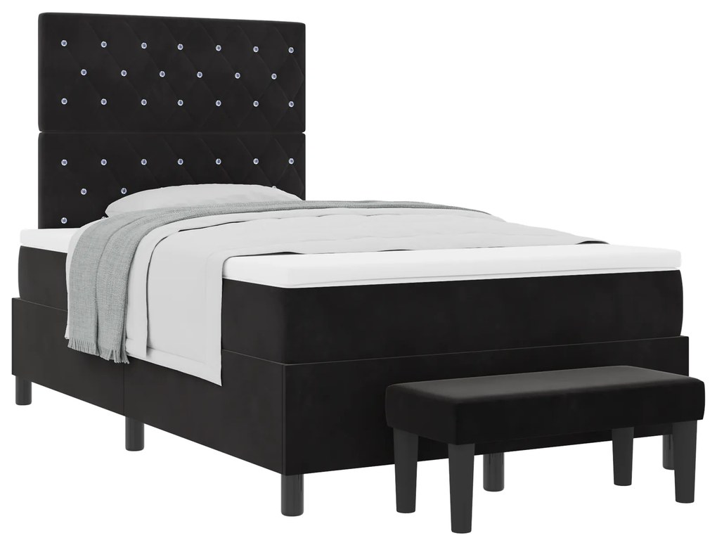Cama Box Spring com Colchão e Banco Preto 120x200 cm Veludo