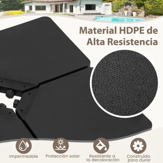 Base para guarda-sol 4 peças de 60 litros / 84 kg, recarregável, para guarda-sol com base quadrada preta