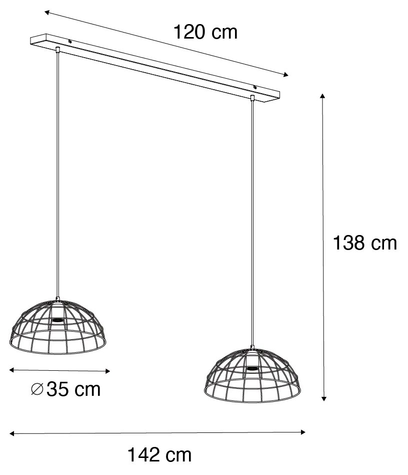 Candeeiro de suspensão industrial preto 2 luzes - Hanze Industrial