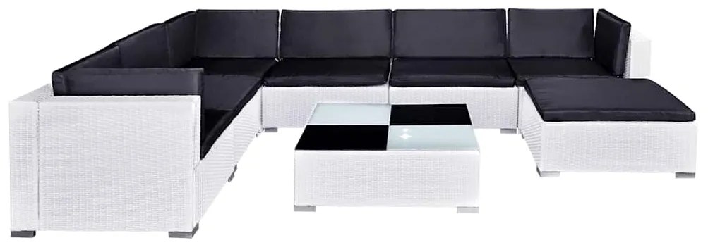 8 pcs conjunto lounge de jardim c/ almofadões vime PE branco