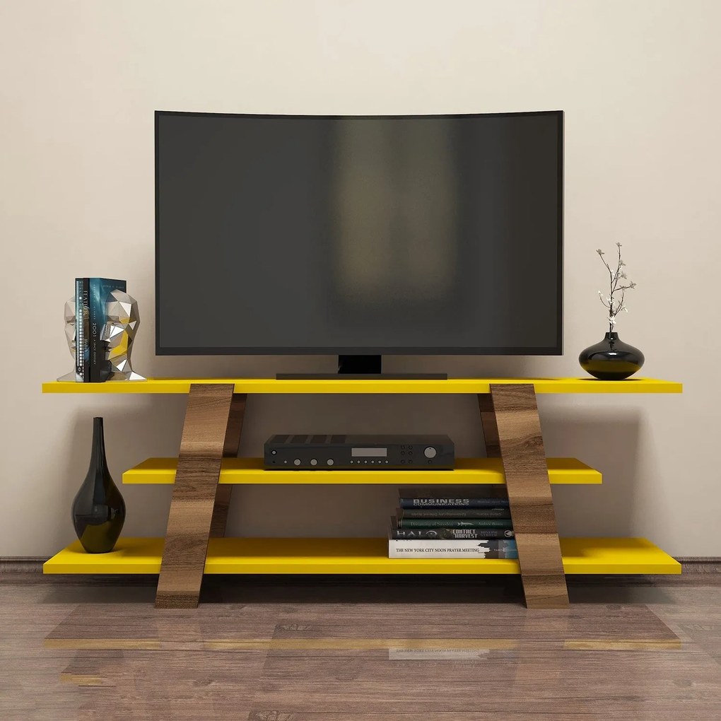Móvel para TV Flower – Nogueira e Amarelo – 120x42x33,6 cm