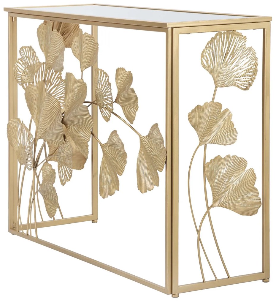 MESA CONSOLA EM FERRO LEAF 108X36,5X80 CM DOURADO