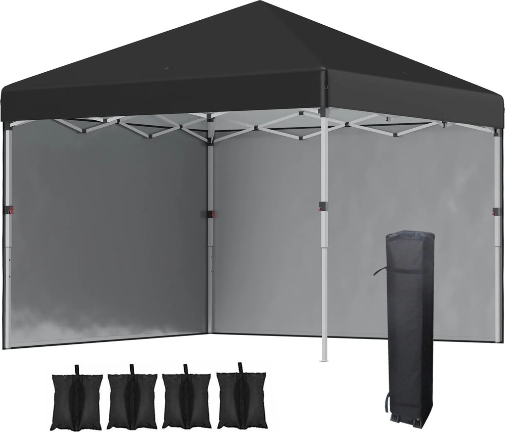Outsunny Tenda Dobrável Pop-up 3x3 m Tenda de Jardim com 2 Paredes Laterais Anti-UV Altura Ajustável em 3 Níveis e Bolsa de Transporte Preto | AOSOM Portugal
