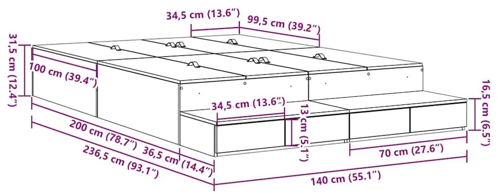 Estrado de Cama com Armazenamento Branco 140x200 cm