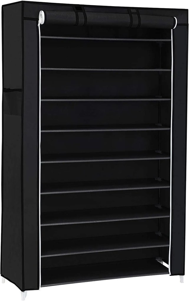 SONGMICS Sapateira de 10 andares com capa à prova de poeira, armário para armazenamento de sapatos, organizador de sapatos com capacidade para até 40 pares de sapatos, na sala de estar, corredor, 88 x 28 x 160 cm, preto RXJ36H