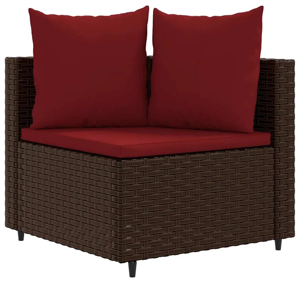 5 pcs conjunto sofás p/ jardim c/ almofadões vime PE castanho