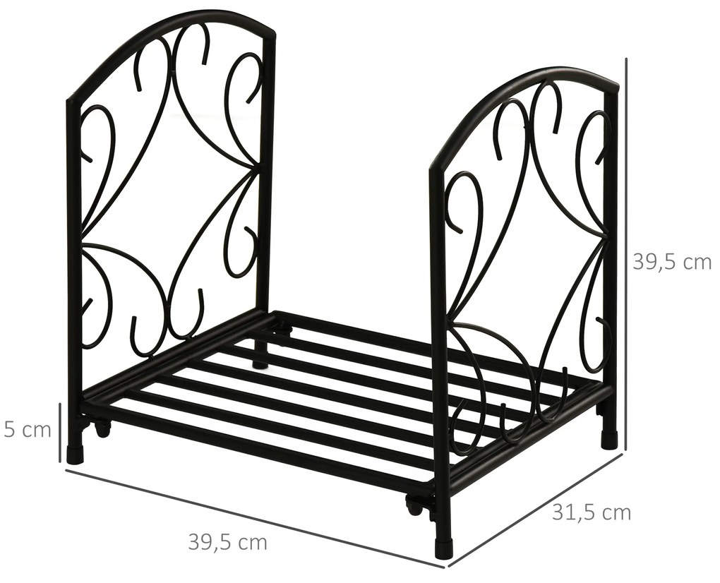 Outsunny Suporte para Lenha Metálico Porta Lenha Exterior e Interior com Grade e Base Elevada Carga Máxima 50kg 39,5x31,5x39,5cm Preto