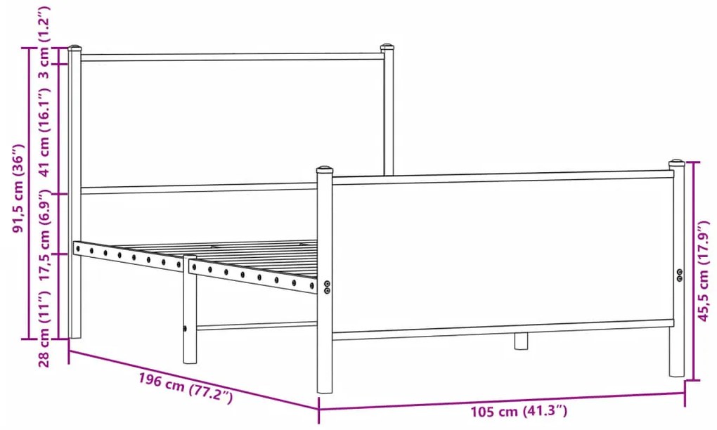 Estrutura de cama sem colchão 100x190 cm metal carvalho sonoma