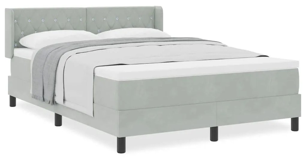 Cama Box Spring vidaXL com Colchão Cinza Claro 140x190 cm Veludo