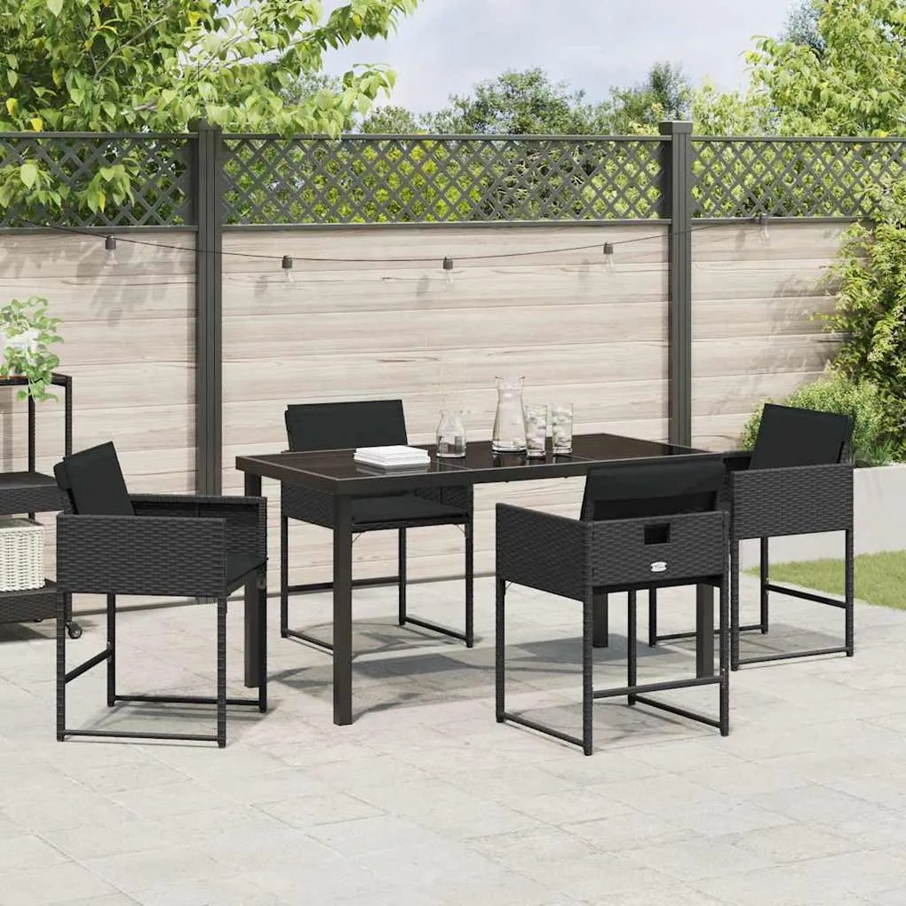 Conjunto de Jantar de Jardim 5 Peças com Almofadas Pretas em Rattan Si