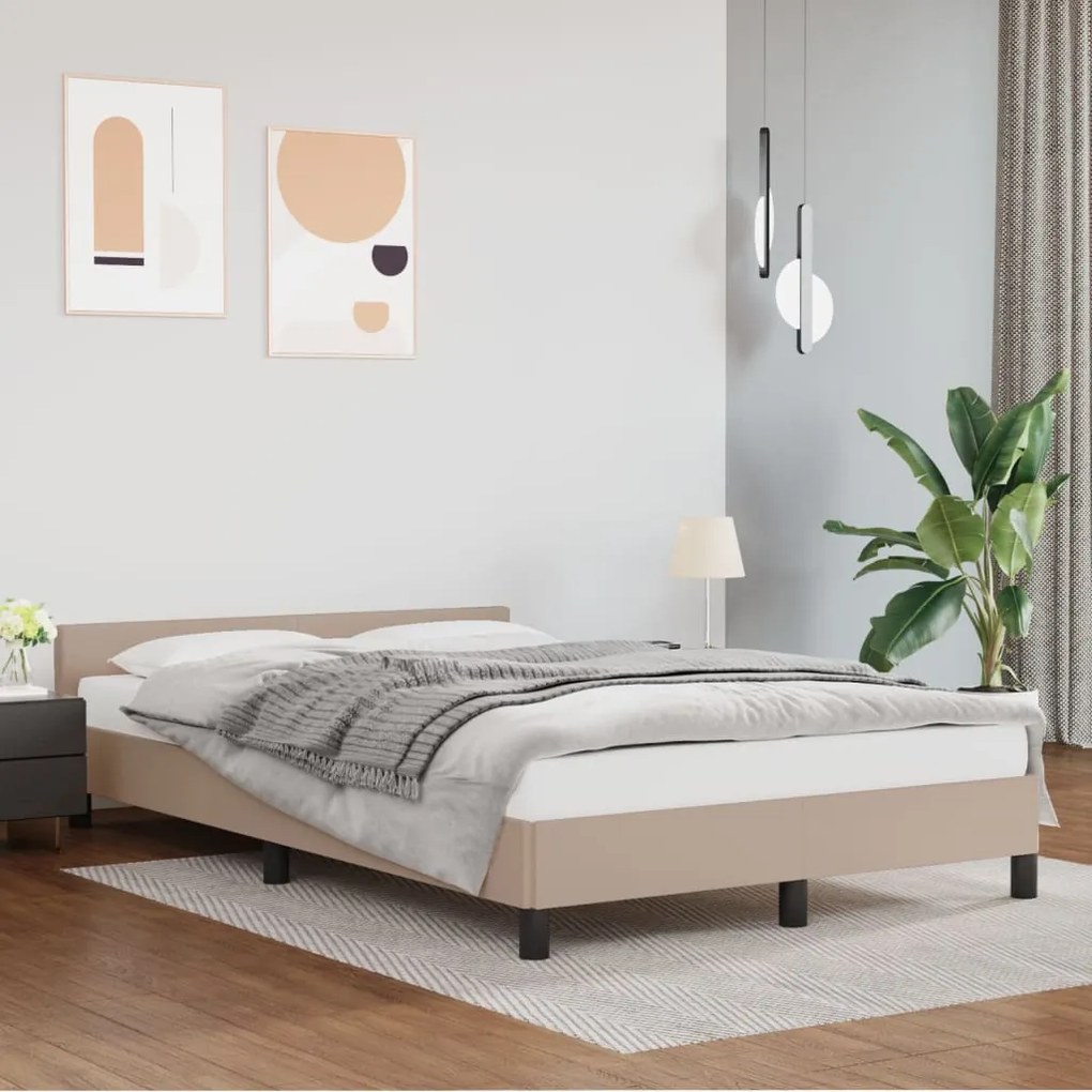 347494 vidaXL Estrutura cama cabeceira 120x200 cm couro artificial cappuccino