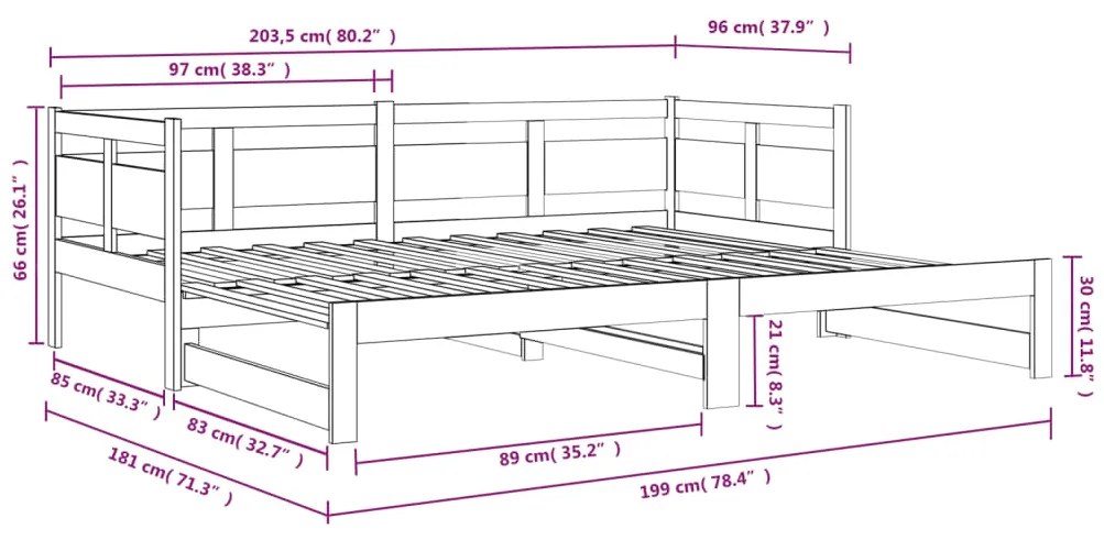 Sofá-cama de puxar 2x(90x200) cm pinho maciço branco