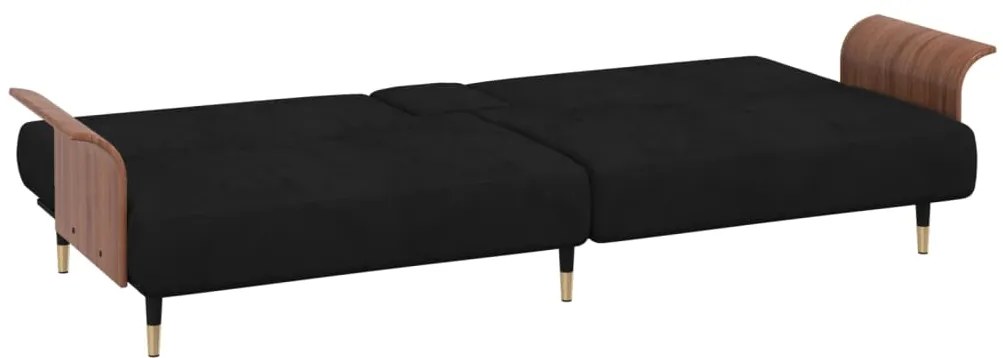 Sofá-cama com suporte para copos veludo preto