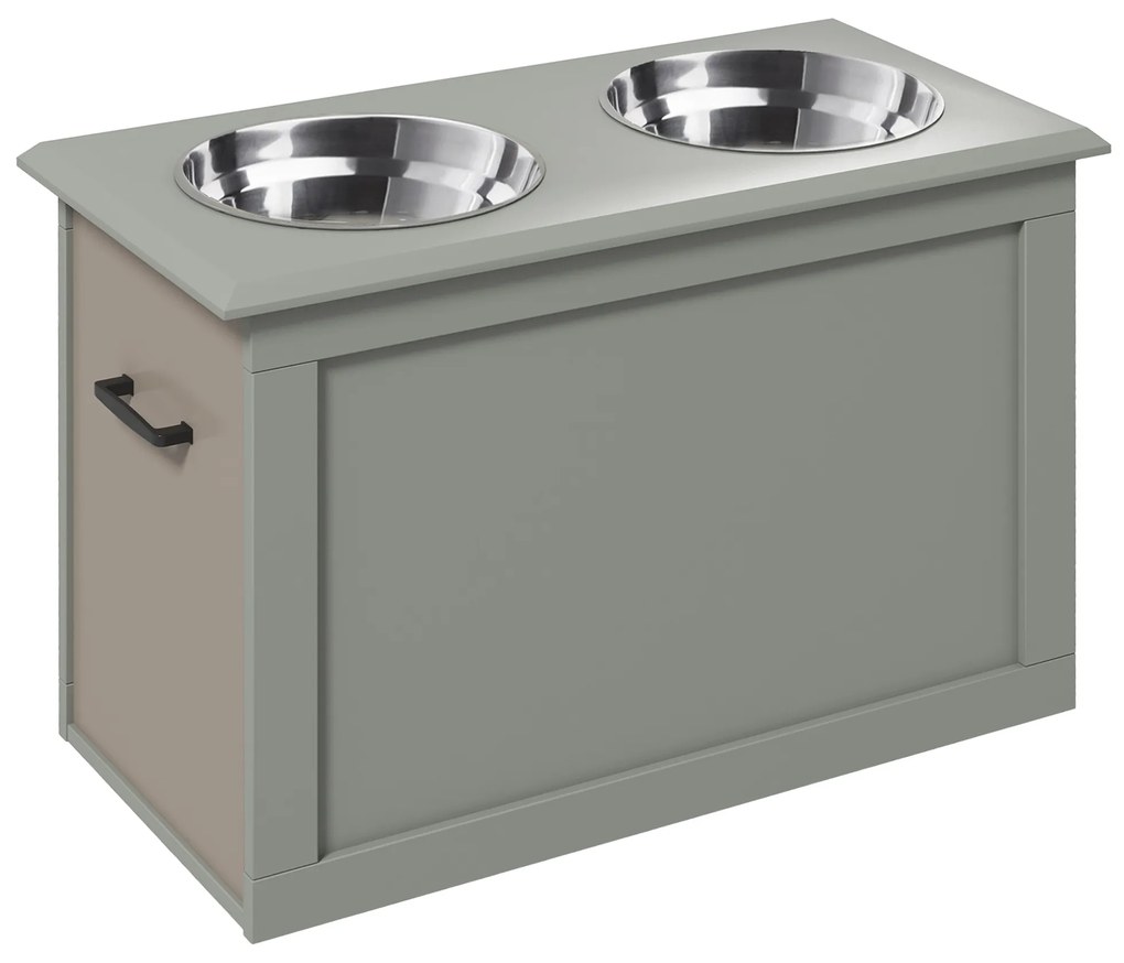 PawHut Comedouro Elevado para Cães com 2 Tigelas de Aço Inoxidável e Espaço de Armazenamento Oculto 60x30x41 cm Cinzento | Aosom Portugal