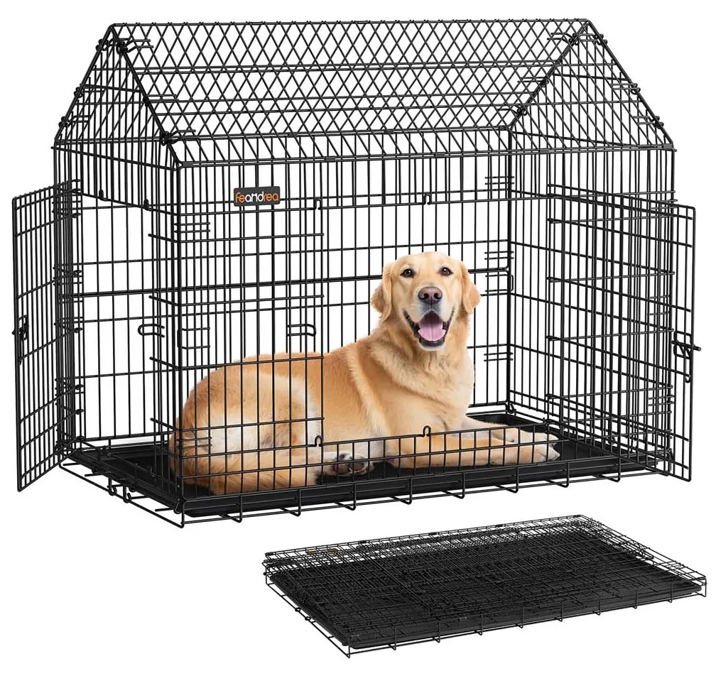 Gaiola dobrável para cães de grande porte com porta dupla 120 x 72,5 x 109 cm Preto